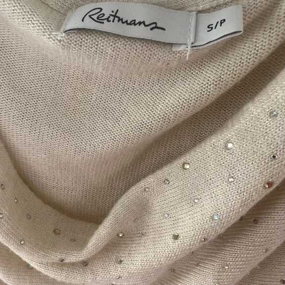 Reitmans bling sweater top shirt beige cream white rhinestone crystals silver๐ - Picture 3 of 5